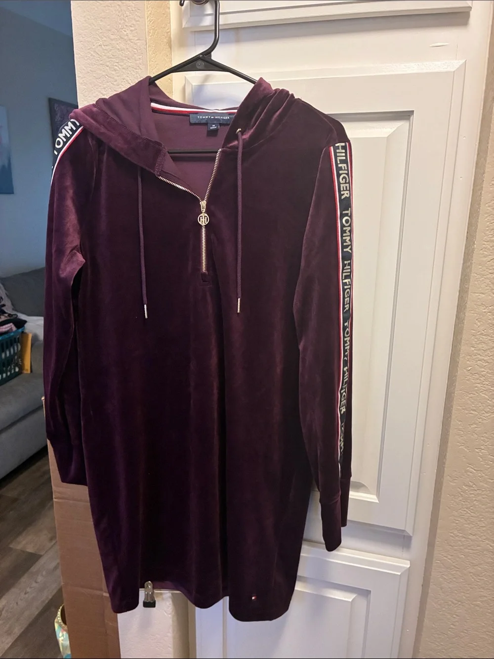 Tommy Hilfiger Plum purple Velour 1/4 zip long sleeve Hoodie Dress